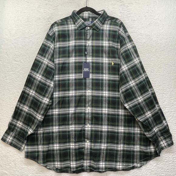 Polo Ralph Lauren Shirt Mens 3XB Green Plaid Big & Tall Long Sleeve Button Down - Picture 1 of 12